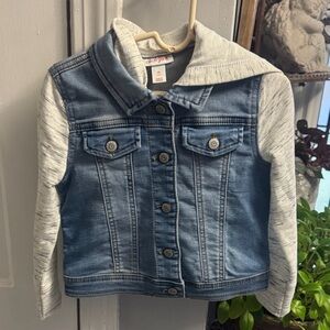 Cat & Jack Blue Denim Jacket with Heather Gray Hoodie Sleeves
